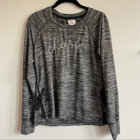 SUNDRY GRAY “CHEERS” SIDE-TIE LONG SLEEVE PULLOVER - Picture 2 of 7